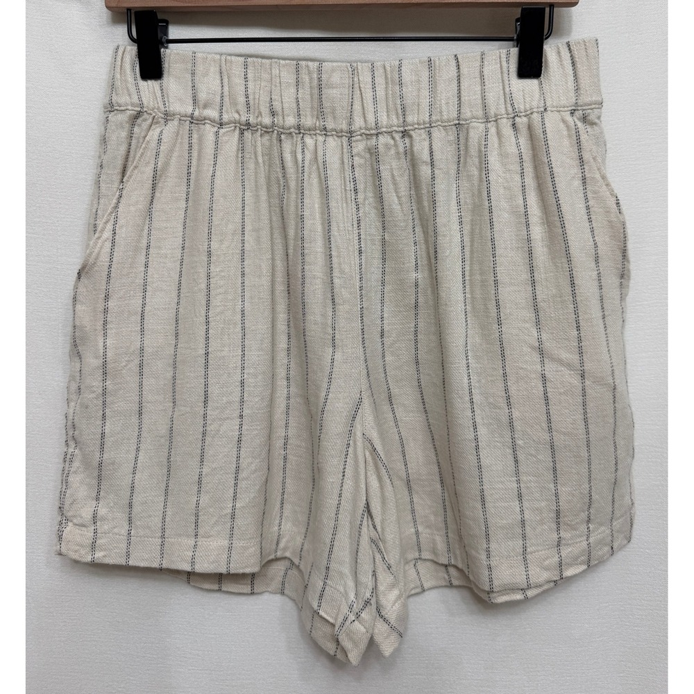 Blank NYC Women's Shorts Pinstripe Linen Blend Cream High Rise Coastal Small